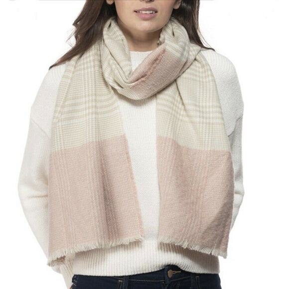 INC International Concepts Plaid Color Block Scarf/Wrap/Shawl BLUSH/BEIGE NEW - Picture 1 of 7